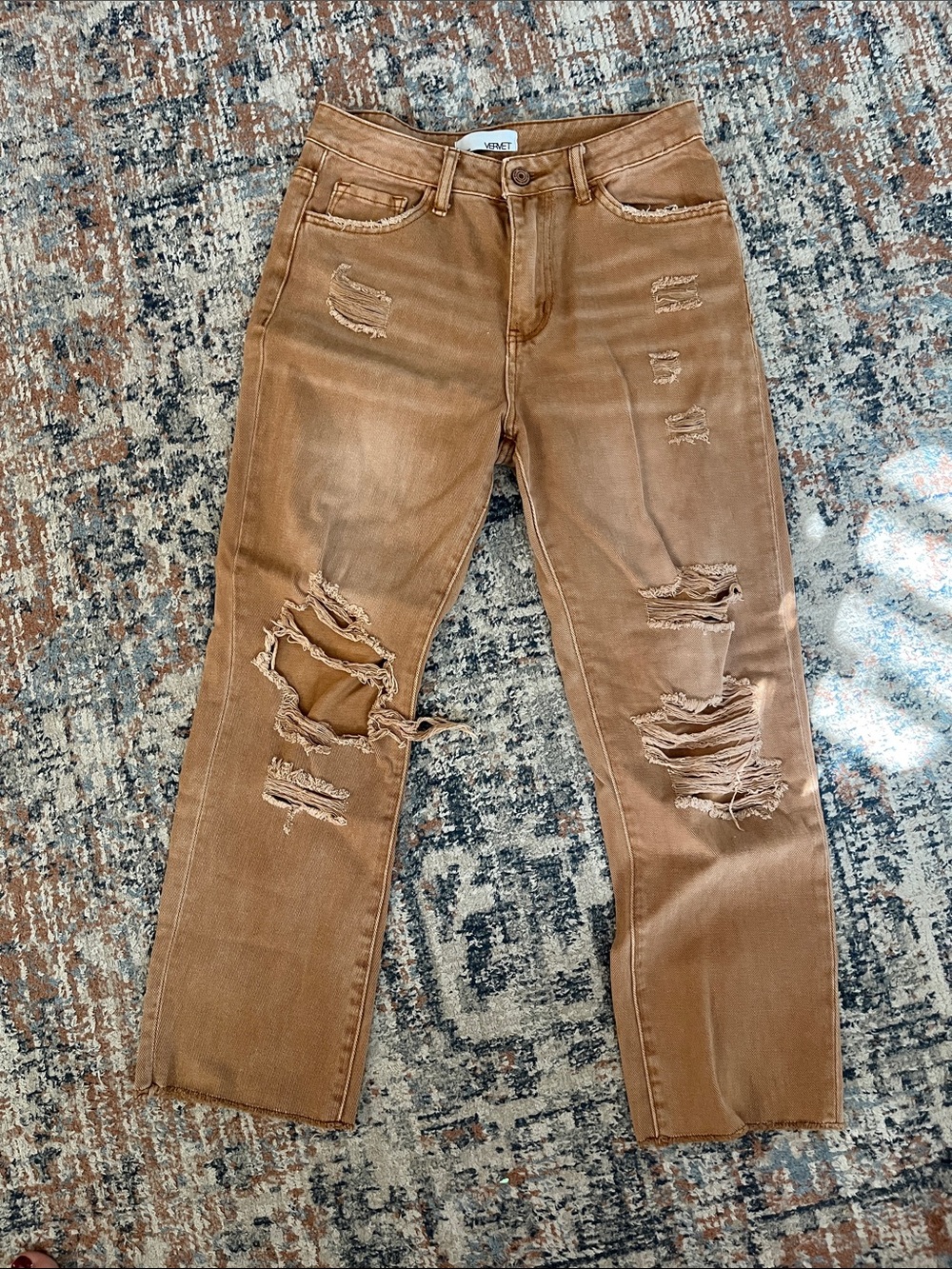 VERVET BY FLYING MONKEY Rust Distressed Boyfriend Jeans